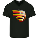 Curled Uganda Flag Ugandan Day Football Mens V-Neck Cotton T-Shirt Black