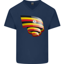 Curled Uganda Flag Ugandan Day Football Mens V-Neck Cotton T-Shirt Navy Blue