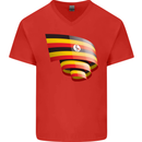 Curled Uganda Flag Ugandan Day Football Mens V-Neck Cotton T-Shirt Red