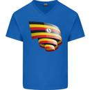 Curled Uganda Flag Ugandan Day Football Mens V-Neck Cotton T-Shirt Royal Blue