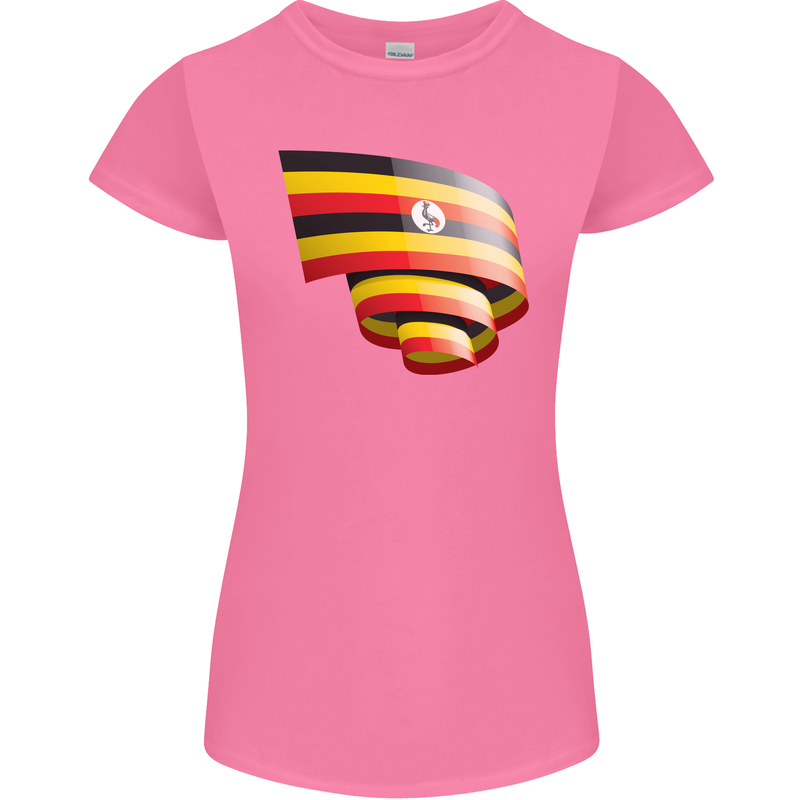Curled Uganda Flag Ugandan Day Football Womens Petite Cut T-Shirt Azalea