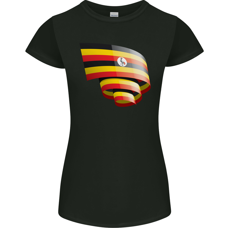 Curled Uganda Flag Ugandan Day Football Womens Petite Cut T-Shirt Black