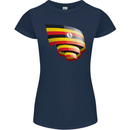 Curled Uganda Flag Ugandan Day Football Womens Petite Cut T-Shirt Navy Blue