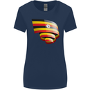 Curled Uganda Flag Ugandan Day Football Womens Wider Cut T-Shirt Navy Blue