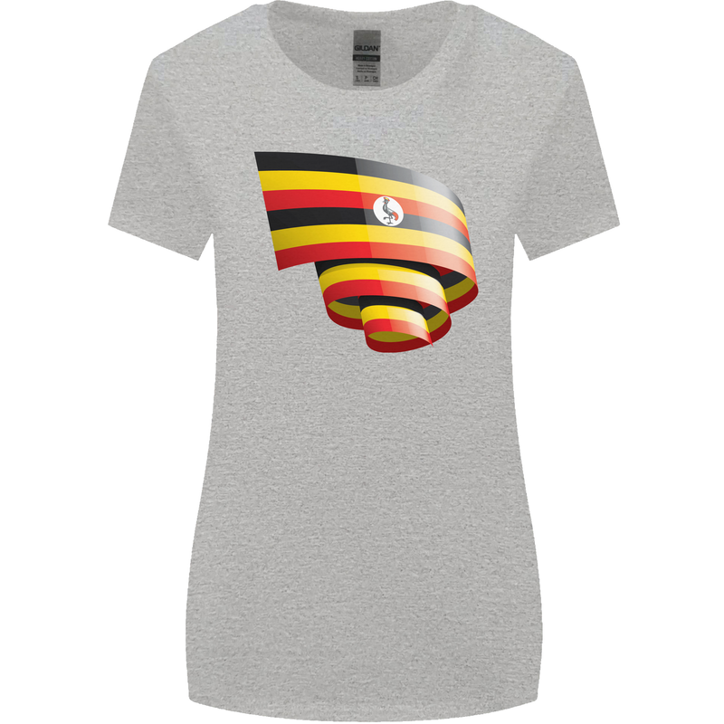 Curled Uganda Flag Ugandan Day Football Womens Wider Cut T-Shirt Sports Grey