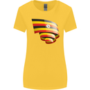 Curled Uganda Flag Ugandan Day Football Womens Wider Cut T-Shirt Yellow