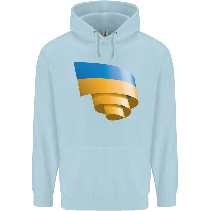 Curled Ukraine Flag Ukrainian Day Football Childrens Kids Hoodie Light Blue