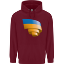 Curled Ukraine Flag Ukrainian Day Football Childrens Kids Hoodie Maroon