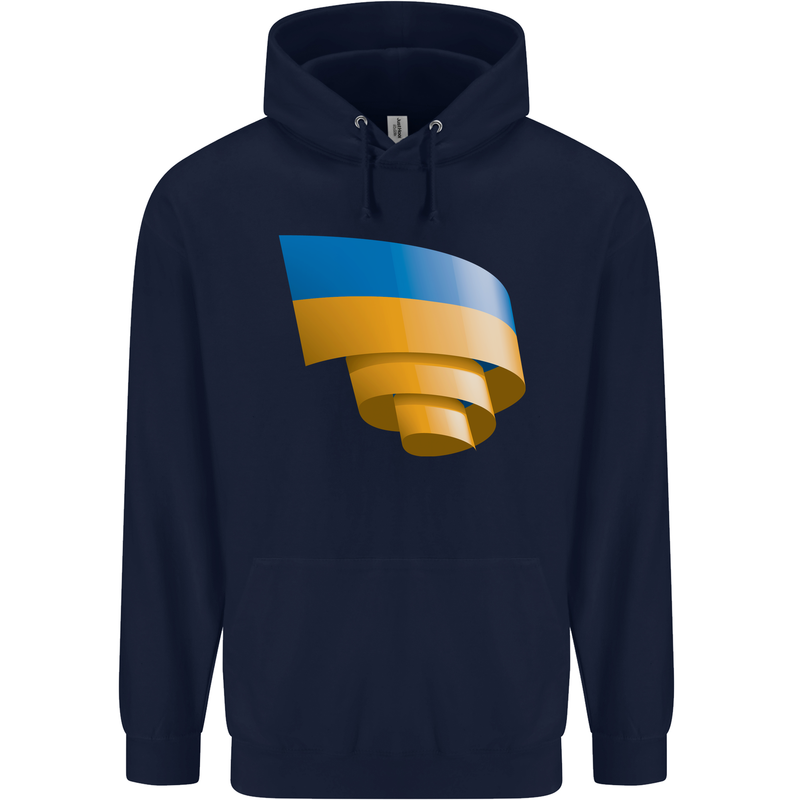 Curled Ukraine Flag Ukrainian Day Football Childrens Kids Hoodie Navy Blue