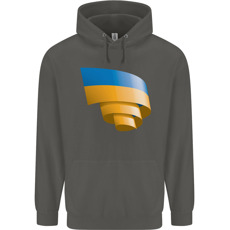 Curled Ukraine Flag Ukrainian Day Football Childrens Kids Hoodie Storm Grey