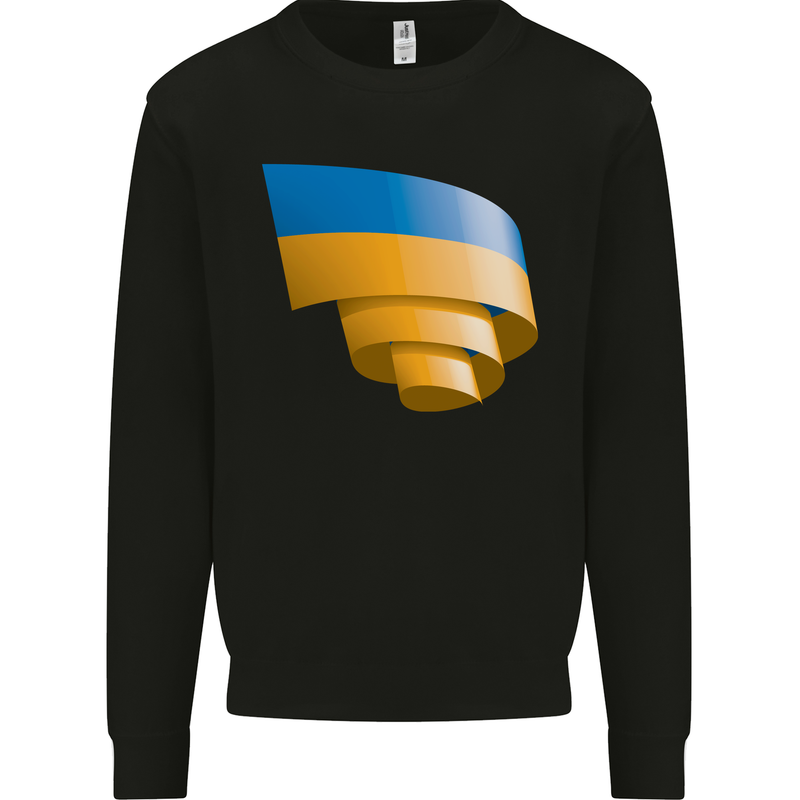 Curled Ukraine Flag Ukrainian Day Football Kids Sweatshirt Jumper Black