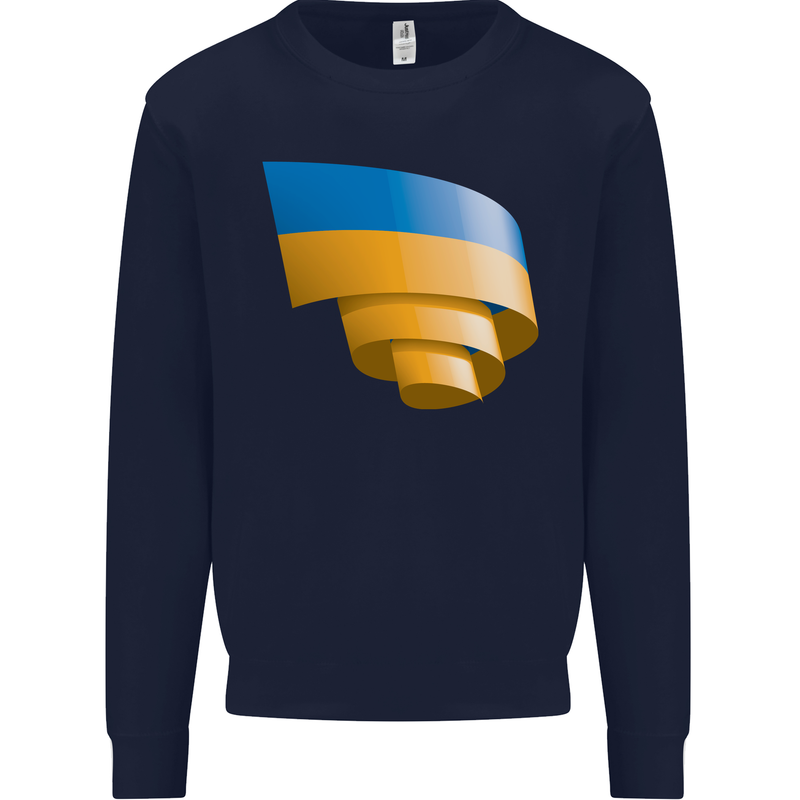Curled Ukraine Flag Ukrainian Day Football Kids Sweatshirt Jumper Navy Blue