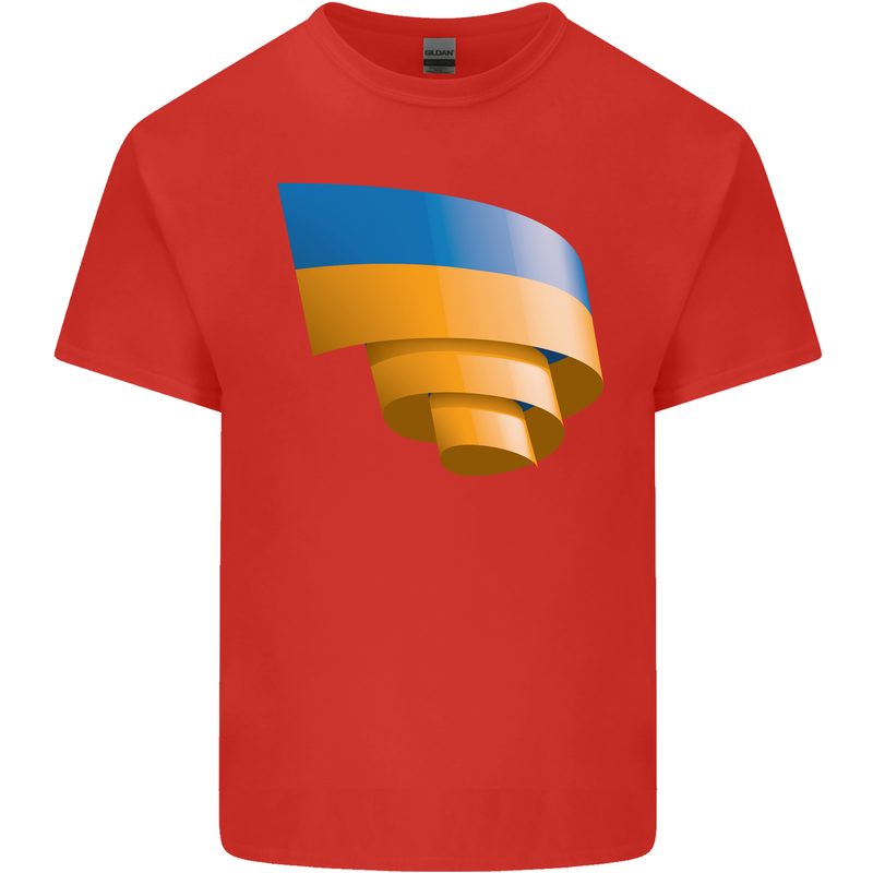 Curled Ukraine Flag Ukrainian Day Football Kids T-Shirt Childrens Red