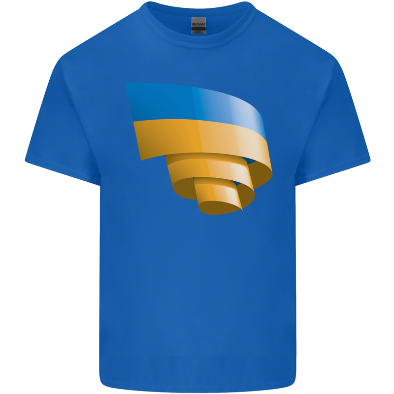 Curled Ukraine Flag Ukrainian Day Football Kids T-Shirt Childrens Royal Blue