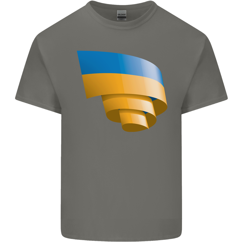 Curled Ukraine Flag Ukrainian Day Football Mens Cotton T-Shirt Tee Top Charcoal