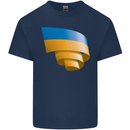 Curled Ukraine Flag Ukrainian Day Football Mens Cotton T-Shirt Tee Top Navy Blue