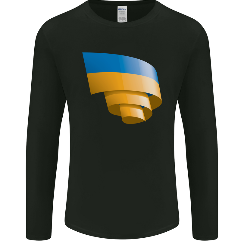 Curled Ukraine Flag Ukrainian Day Football Mens Long Sleeve T-Shirt Black