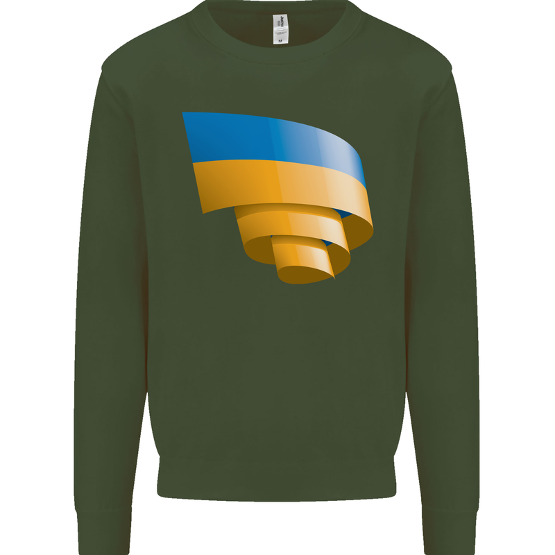Curled Ukraine Flag Ukrainian Day Football Mens Sweatshirt Jumper Forest Green