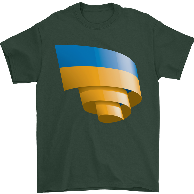 Curled Ukraine Flag Ukrainian Day Football Mens T-Shirt 100% Cotton Forest Green