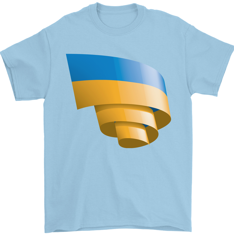 Curled Ukraine Flag Ukrainian Day Football Mens T-Shirt 100% Cotton Light Blue
