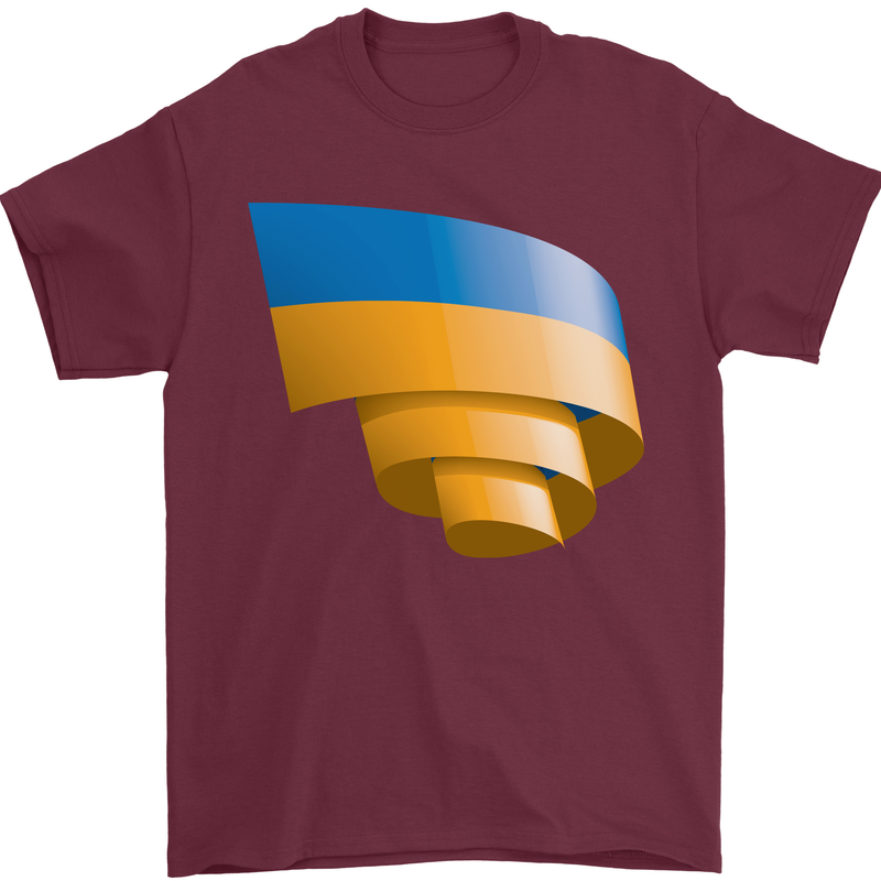 Curled Ukraine Flag Ukrainian Day Football Mens T-Shirt 100% Cotton Maroon