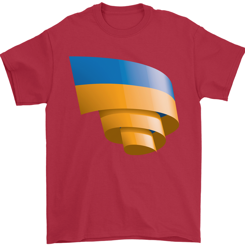 Curled Ukraine Flag Ukrainian Day Football Mens T-Shirt 100% Cotton Red