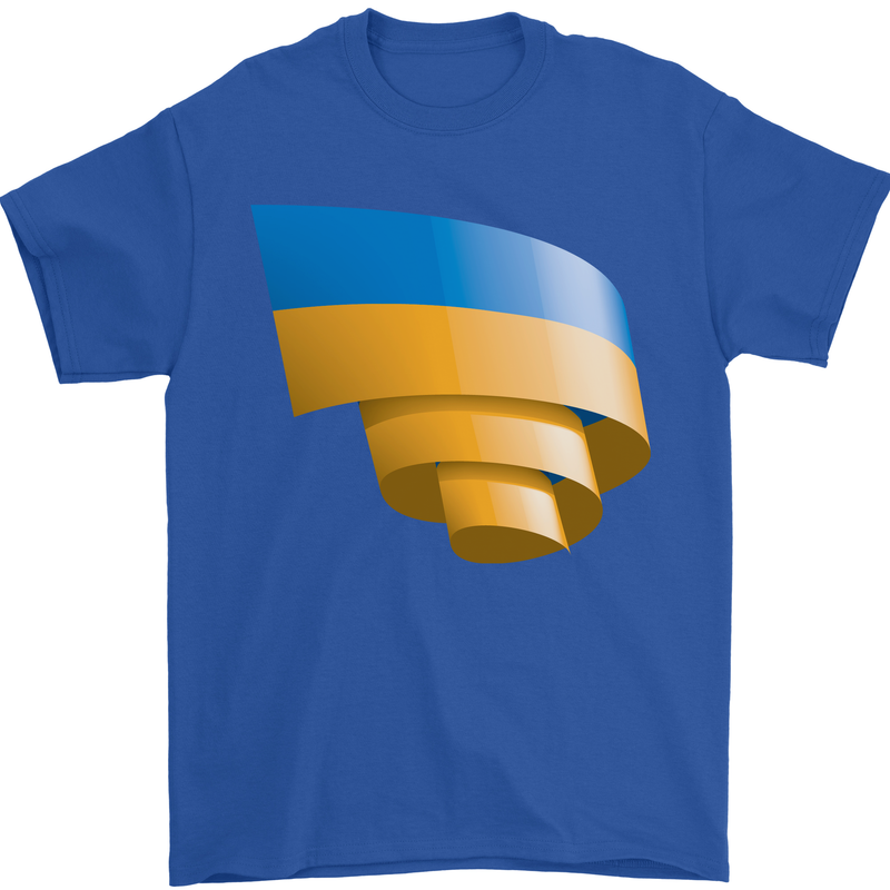 Curled Ukraine Flag Ukrainian Day Football Mens T-Shirt 100% Cotton Royal Blue