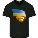 Curled Ukraine Flag Ukrainian Day Football Mens V-Neck Cotton T-Shirt Black