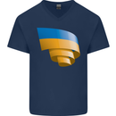 Curled Ukraine Flag Ukrainian Day Football Mens V-Neck Cotton T-Shirt Navy Blue