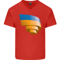 Curled Ukraine Flag Ukrainian Day Football Mens V-Neck Cotton T-Shirt Red