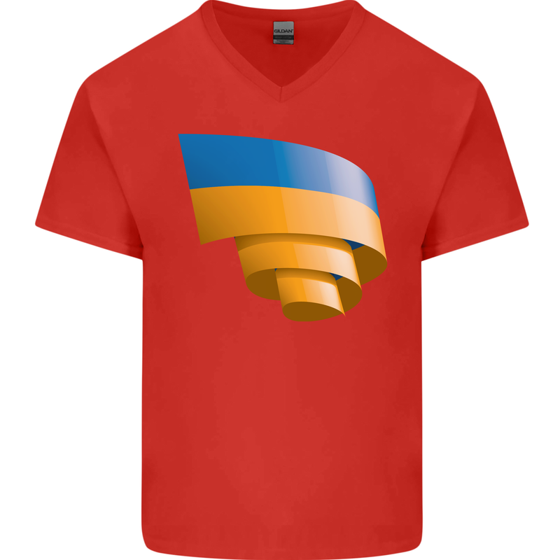 Curled Ukraine Flag Ukrainian Day Football Mens V-Neck Cotton T-Shirt Red