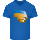 Curled Ukraine Flag Ukrainian Day Football Mens V-Neck Cotton T-Shirt Royal Blue