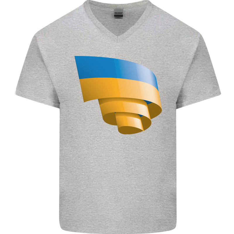 Curled Ukraine Flag Ukrainian Day Football Mens V-Neck Cotton T-Shirt Sports Grey