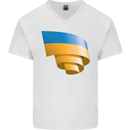 Curled Ukraine Flag Ukrainian Day Football Mens V-Neck Cotton T-Shirt White