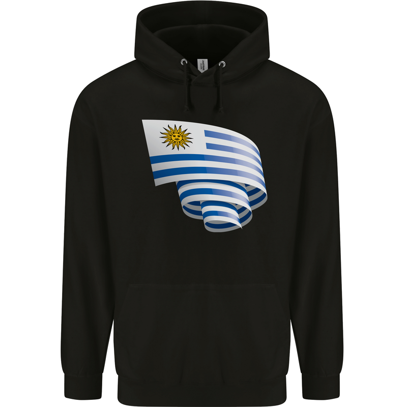 Curled Uruguay Flag Uruguayan Day Football Childrens Kids Hoodie Black
