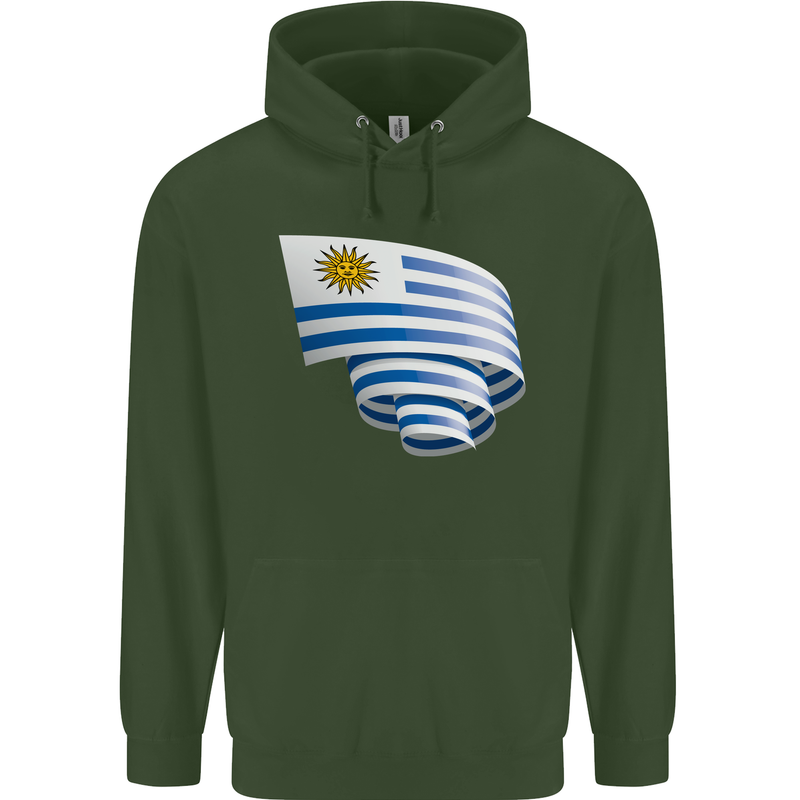 Curled Uruguay Flag Uruguayan Day Football Childrens Kids Hoodie Forest Green