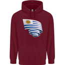 Curled Uruguay Flag Uruguayan Day Football Childrens Kids Hoodie Maroon