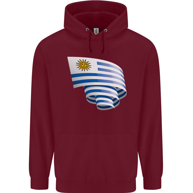 Curled Uruguay Flag Uruguayan Day Football Childrens Kids Hoodie Maroon