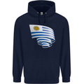 Curled Uruguay Flag Uruguayan Day Football Childrens Kids Hoodie Navy Blue