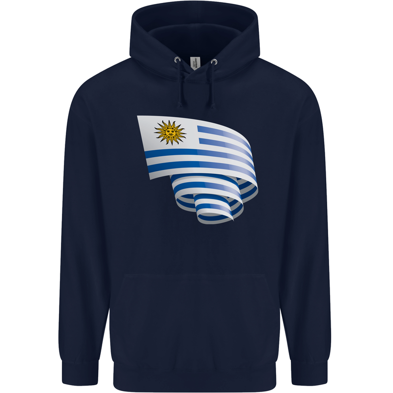 Curled Uruguay Flag Uruguayan Day Football Childrens Kids Hoodie Navy Blue