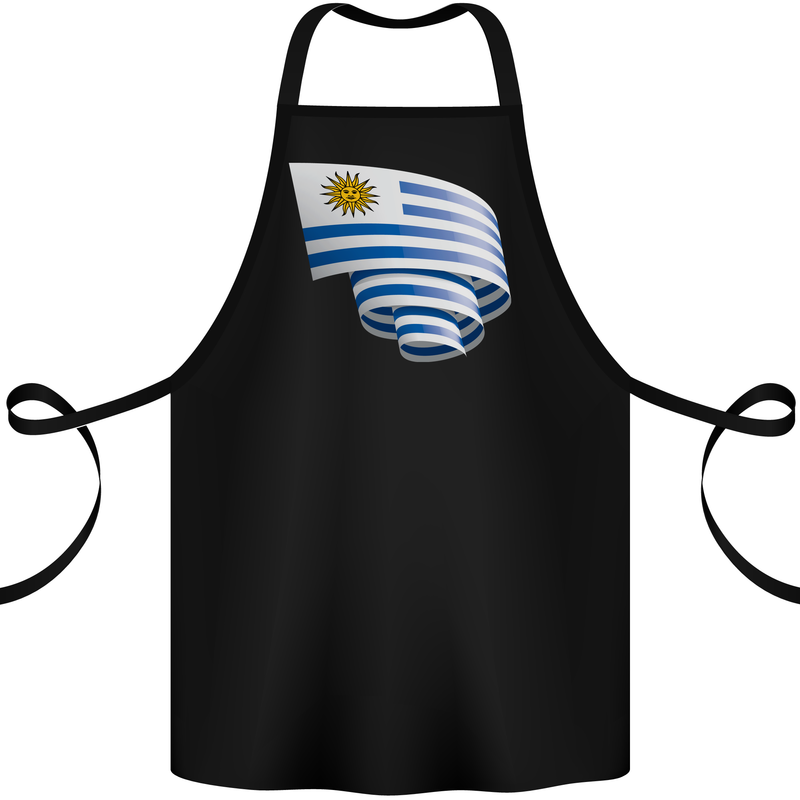 Curled Uruguay Flag Uruguayan Day Football Cotton Apron 100% Organic Black