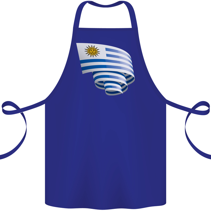 Curled Uruguay Flag Uruguayan Day Football Cotton Apron 100% Organic Royal Blue