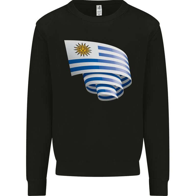 Curled Uruguay Flag Uruguayan Day Football Kids Sweatshirt Jumper Black