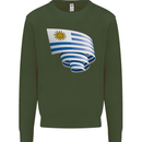 Curled Uruguay Flag Uruguayan Day Football Kids Sweatshirt Jumper Forest Green