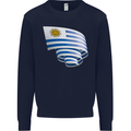 Curled Uruguay Flag Uruguayan Day Football Kids Sweatshirt Jumper Navy Blue