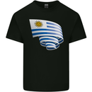 Curled Uruguay Flag Uruguayan Day Football Kids T-Shirt Childrens Black