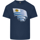 Curled Uruguay Flag Uruguayan Day Football Kids T-Shirt Childrens Navy Blue