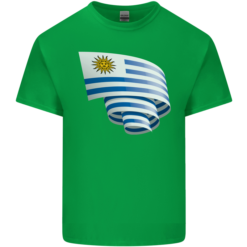 Curled Uruguay Flag Uruguayan Day Football Mens Cotton T-Shirt Tee Top Irish Green