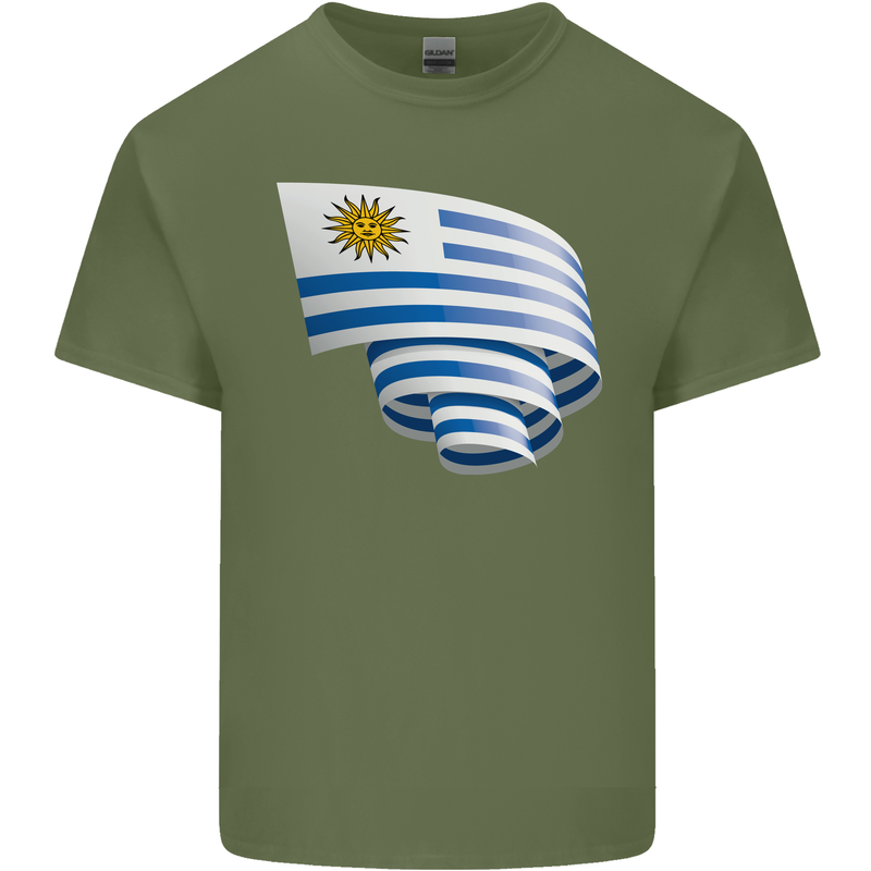 Curled Uruguay Flag Uruguayan Day Football Mens Cotton T-Shirt Tee Top Military Green