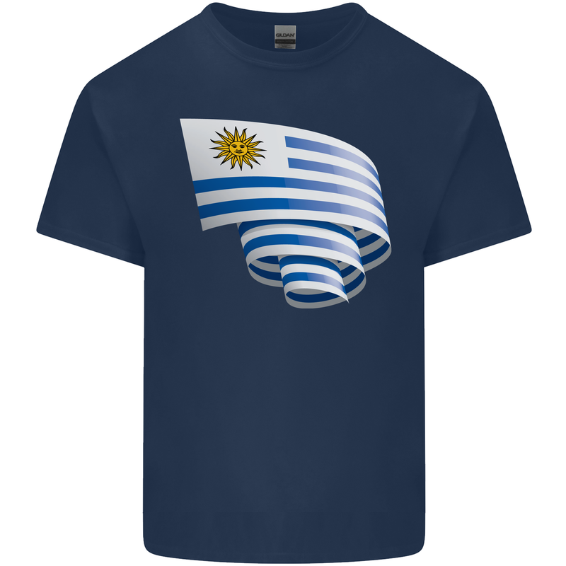 Curled Uruguay Flag Uruguayan Day Football Mens Cotton T-Shirt Tee Top Navy Blue